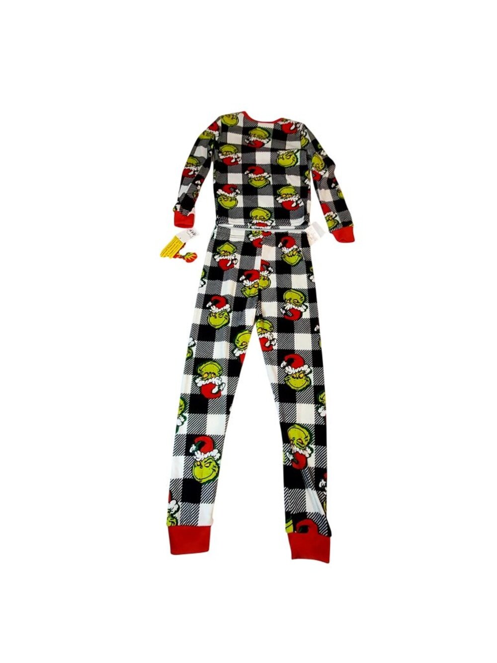 The Grinch Kids Christmas Pajama Set Size 6 Black & White Plaid With Red Cuffs